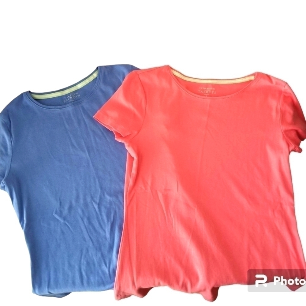 The Talbots Tee 2 Piece Bundle Coral & Blue Petite